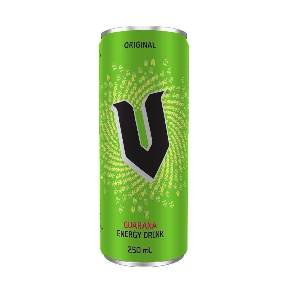 V Energy drink guarana beverage can packaging