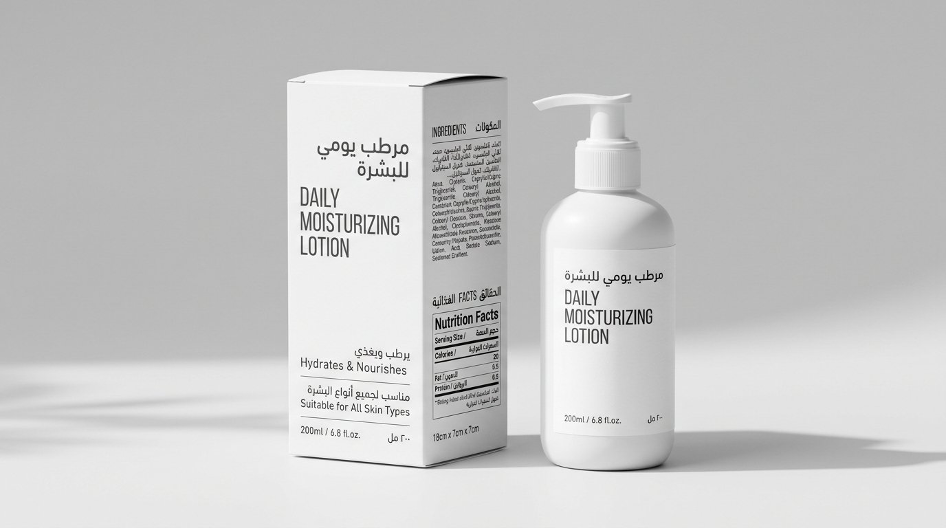 Bilingual Arabic and English packaging label and nutritional table