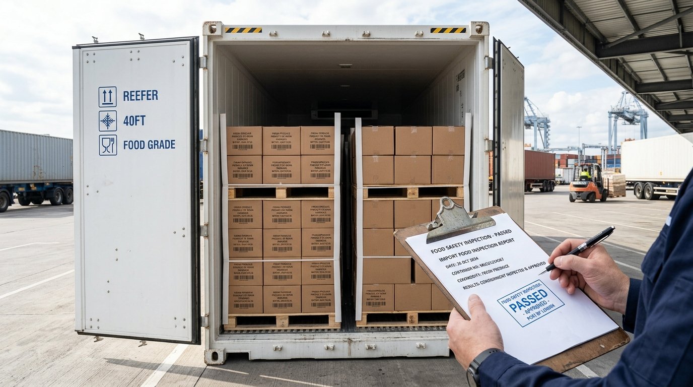 Food cargo container inspection and electronic port release terminal